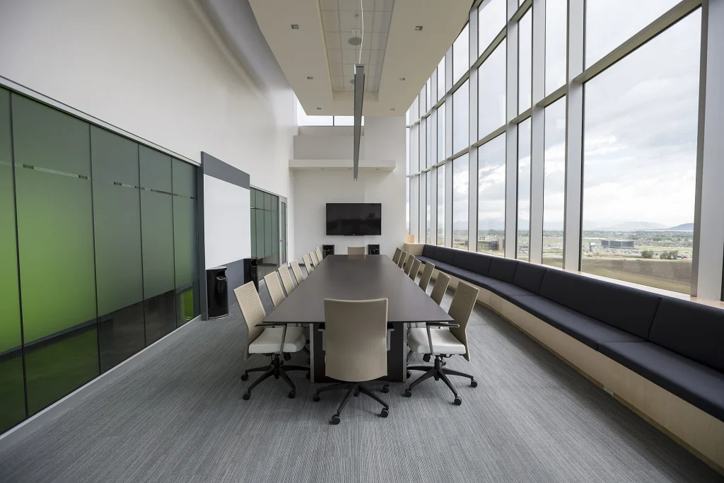 Meeting table and chairs in a contemporary boardroom